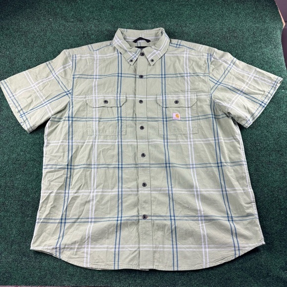 Carhartt Dress Shirt Mens Size XL Green Check Loose Fit Work Wear Button Up - Picture 1 of 8